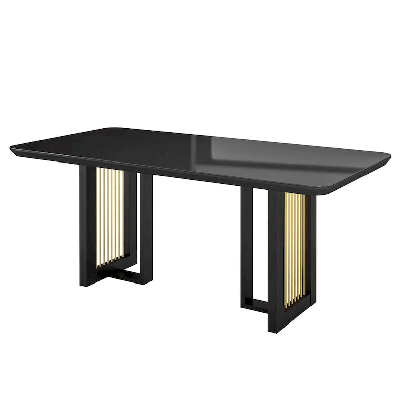 Table à manger de luxe noire et or à plateau en verre pour 6 personnes