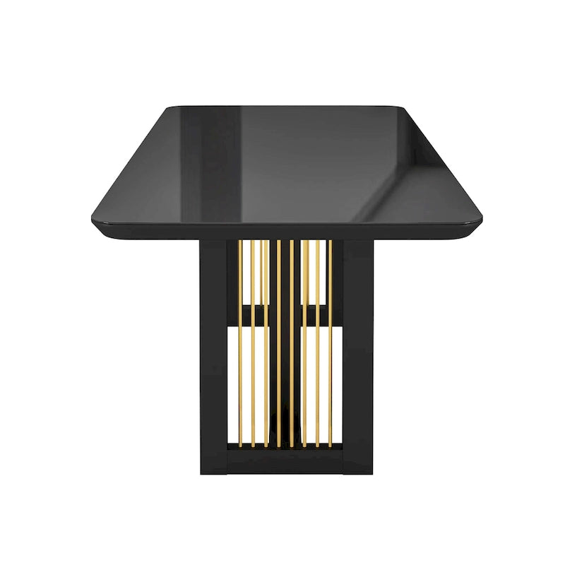 Table à manger de luxe noire et or à plateau en verre pour 6 personnes