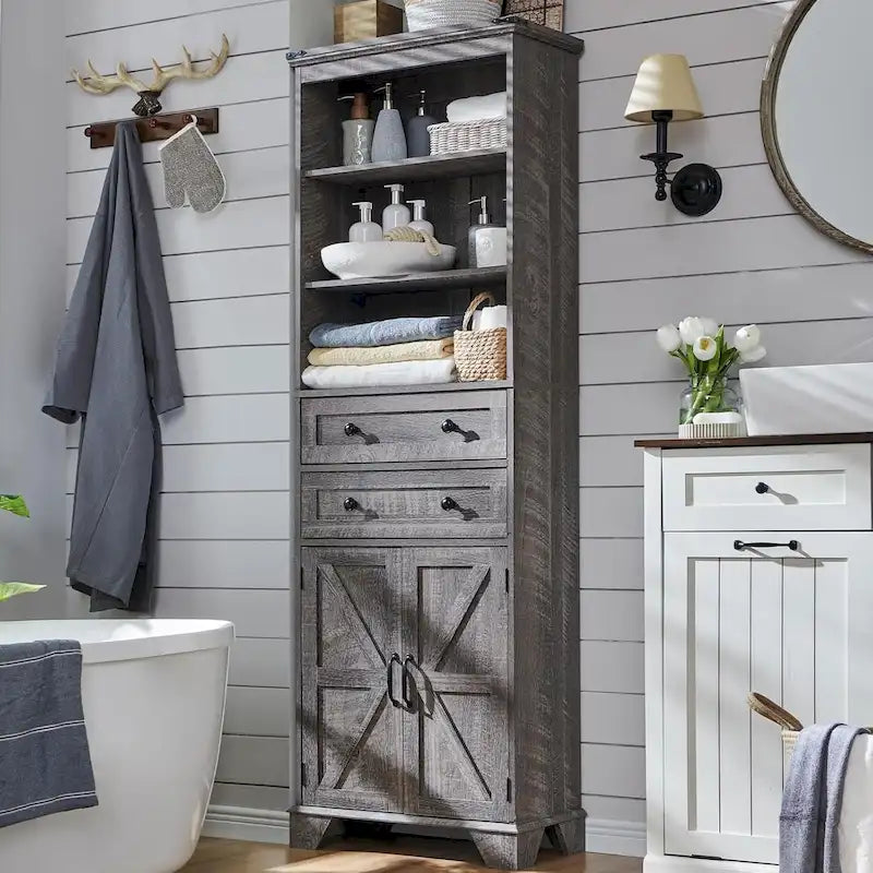 Meuble de rangement haut de salle de bain de 72 po, Meuble de rangement de style rustique - S.O.