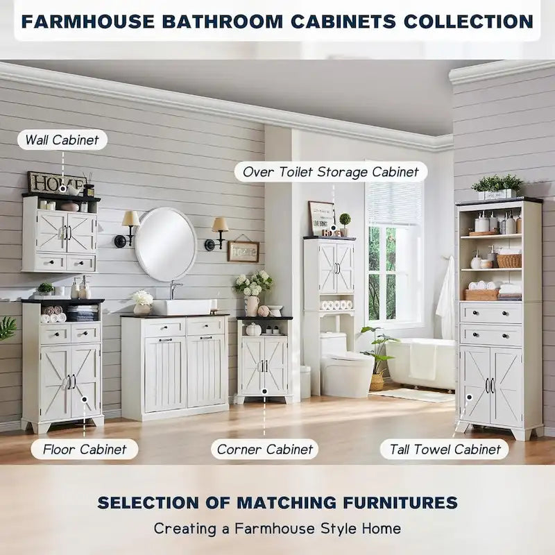Meuble de rangement haut de salle de bain de 72 po, Meuble de rangement de style rustique - S.O.