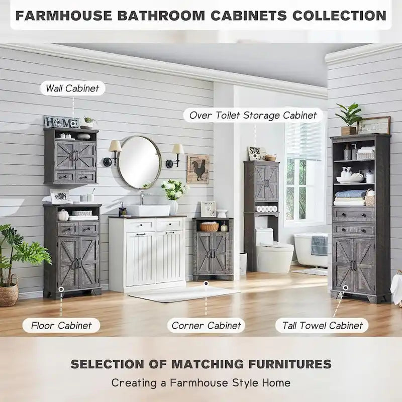 Meuble de rangement haut de salle de bain de 72 po, Meuble de rangement de style rustique - S.O.