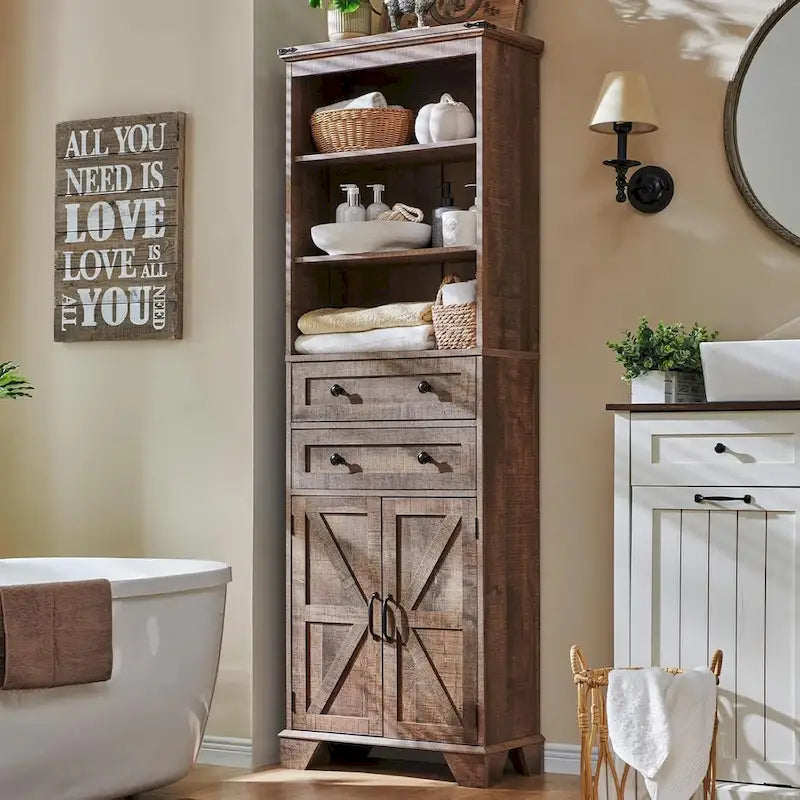 Meuble de rangement haut de salle de bain de 72 po, Meuble de rangement de style rustique - S.O.