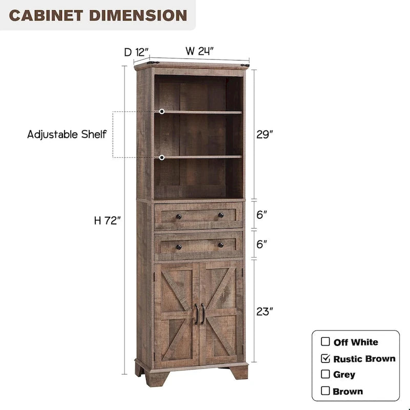 Meuble de rangement haut de salle de bain de 72 po, Meuble de rangement de style rustique - S.O.