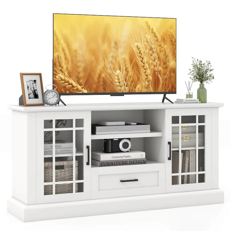 Meuble TV de ferme pour téléviseurs jusqu'à 70 po avec portes en verre