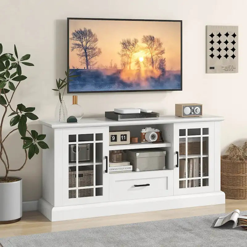 Meuble TV de ferme pour téléviseurs jusqu'à 70 po avec portes en verre