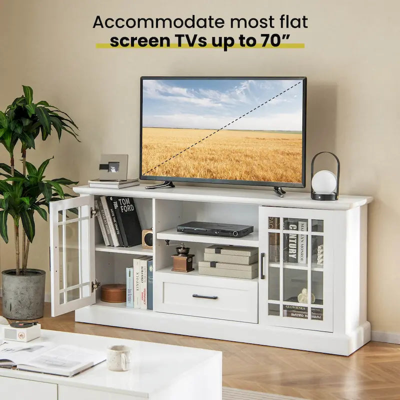 Meuble TV de ferme pour téléviseurs jusqu'à 70 po avec portes en verre