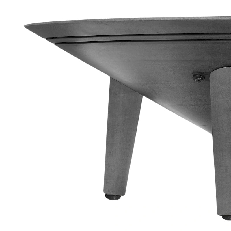 Table basse Venus 28 pouces avec 3 pieds évasés et coniques, bois de manguier gris