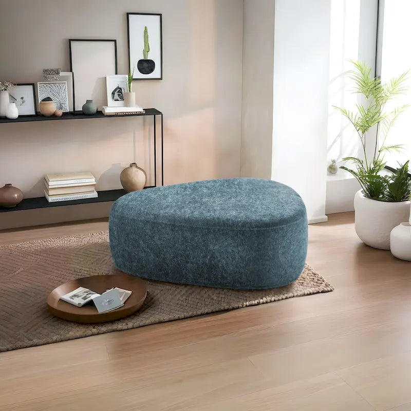Ottoman rembourré en triangle arrondi de 43 po, grand pouf en tissu
