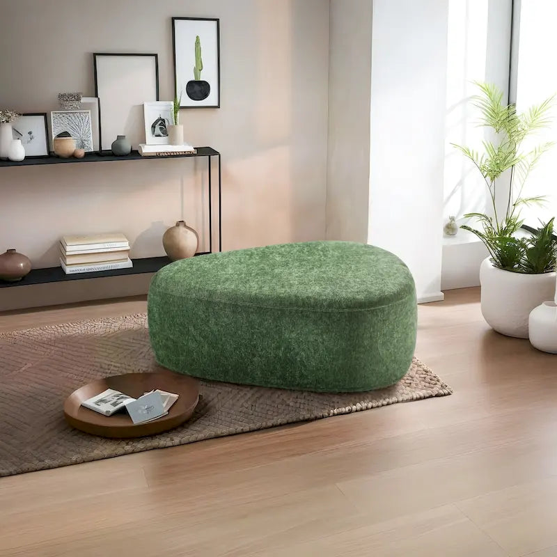 Ottoman rembourré en triangle arrondi de 43 po, grand pouf en tissu