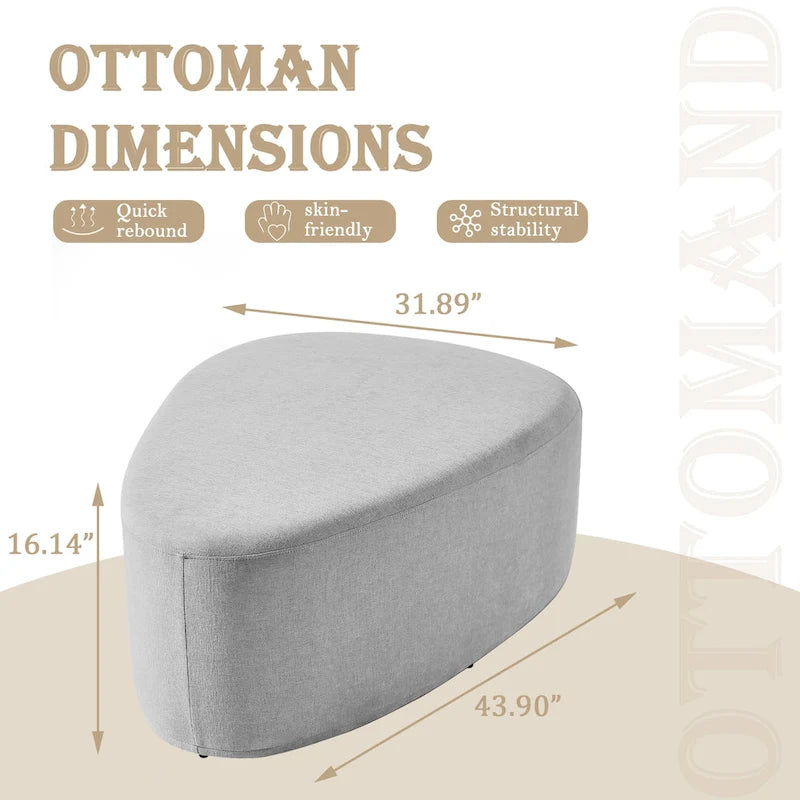 Ottoman rembourré en triangle arrondi de 43 po, grand pouf en tissu