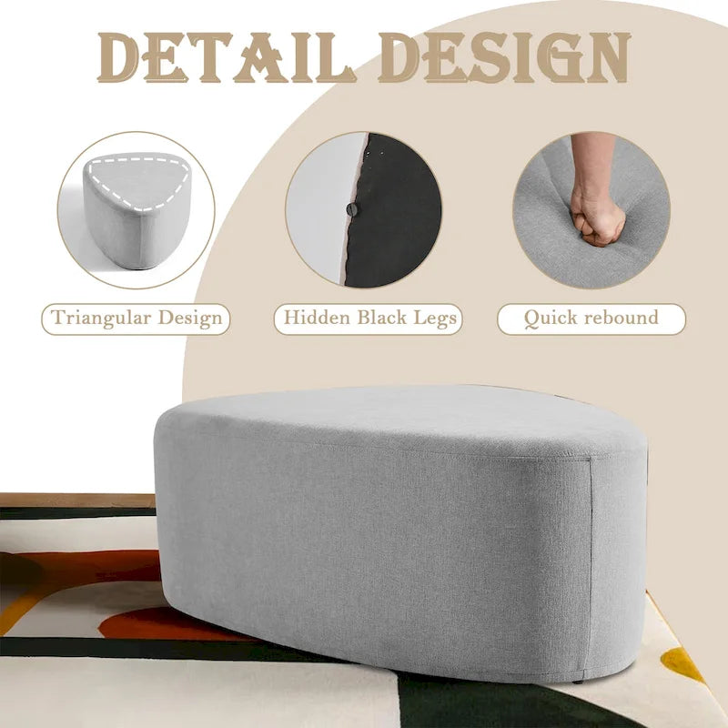 Ottoman rembourré en triangle arrondi de 43 po, grand pouf en tissu