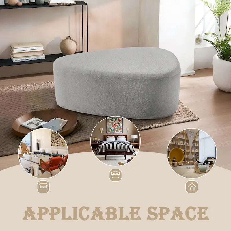 Ottoman rembourré en triangle arrondi de 43 po, grand pouf en tissu