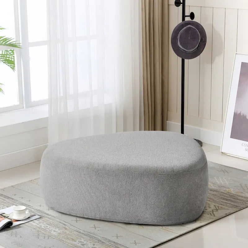 Ottoman rembourré en triangle arrondi de 43 po, grand pouf en tissu