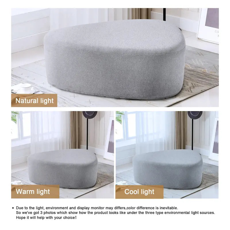 Ottoman rembourré en triangle arrondi de 43 po, grand pouf en tissu