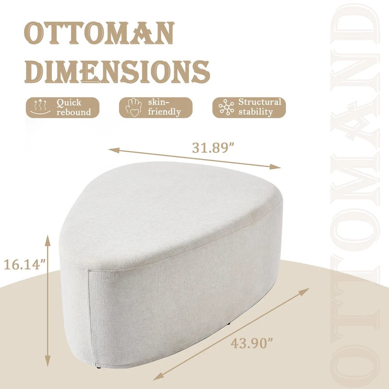 Ottoman rembourré en triangle arrondi de 43 po, grand pouf en tissu