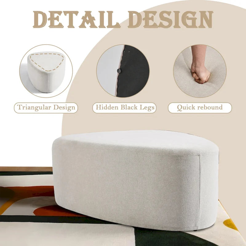 Ottoman rembourré en triangle arrondi de 43 po, grand pouf en tissu
