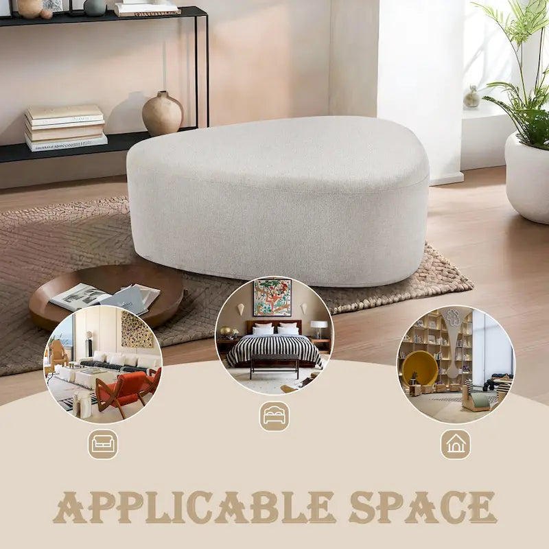 Ottoman rembourré en triangle arrondi de 43 po, grand pouf en tissu