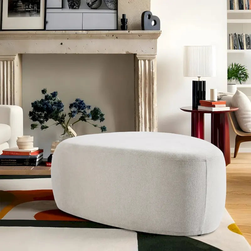 Ottoman rembourré en triangle arrondi de 43 po, grand pouf en tissu
