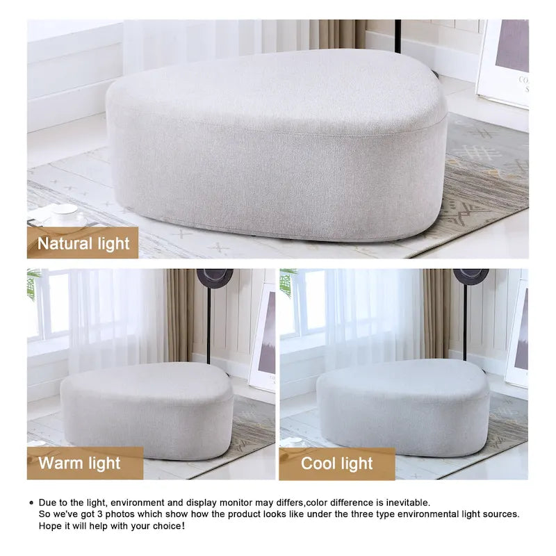 Ottoman rembourré en triangle arrondi de 43 po, grand pouf en tissu