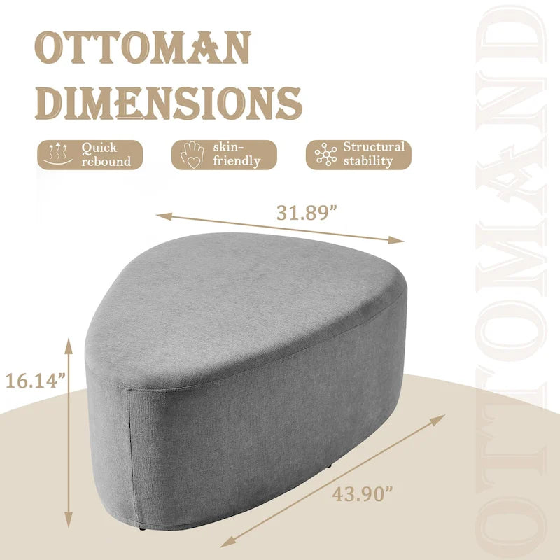 Ottoman rembourré en triangle arrondi de 43 po, grand pouf en tissu
