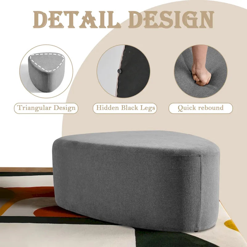 Ottoman rembourré en triangle arrondi de 43 po, grand pouf en tissu