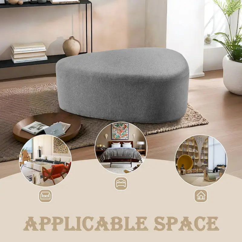 Ottoman rembourré en triangle arrondi de 43 po, grand pouf en tissu