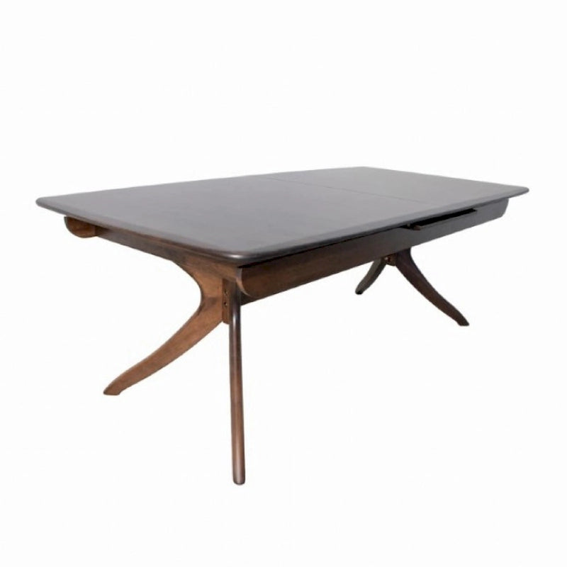 Table à manger de 82 à 102 pouces, pieds courbés, extensible, en bois massif marron
