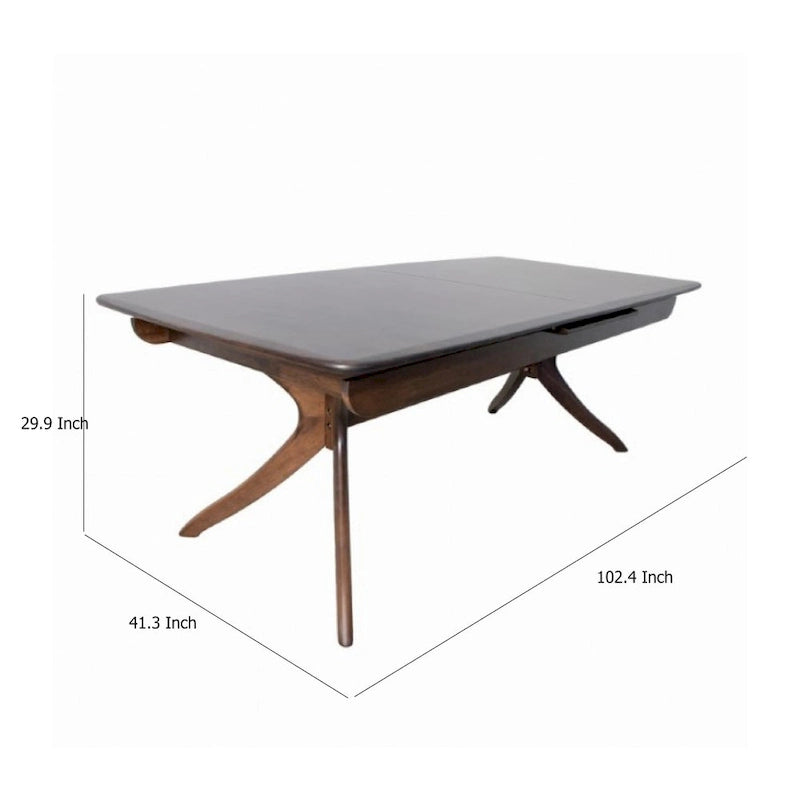 Table à manger de 82 à 102 pouces, pieds courbés, extensible, en bois massif marron