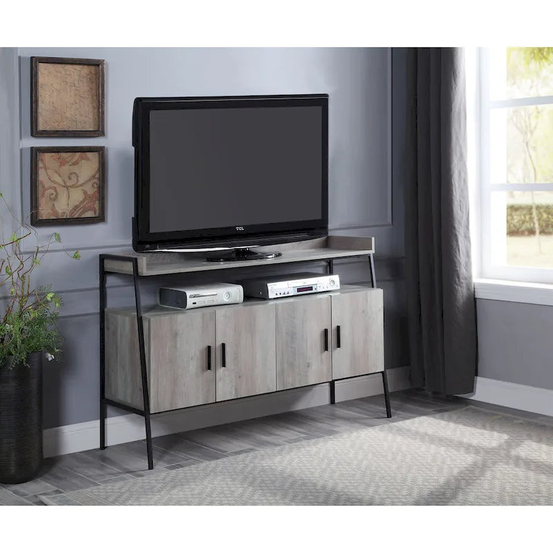Oak 52 Industrial TV Stand with Shelf & Metal Legs