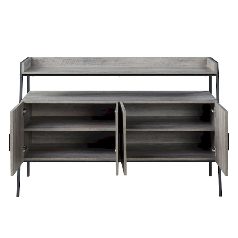 Meuble TV industriel de 132 cm avec étagère et pieds en métal