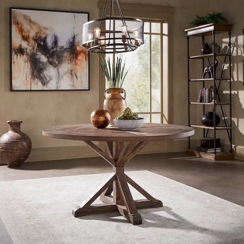 Table de salle à manger ronde Krakova Rustic avec base en X en pin