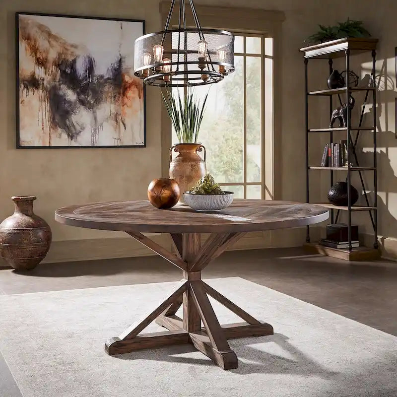 Table de salle à manger ronde Krakova Rustic avec base en X en pin