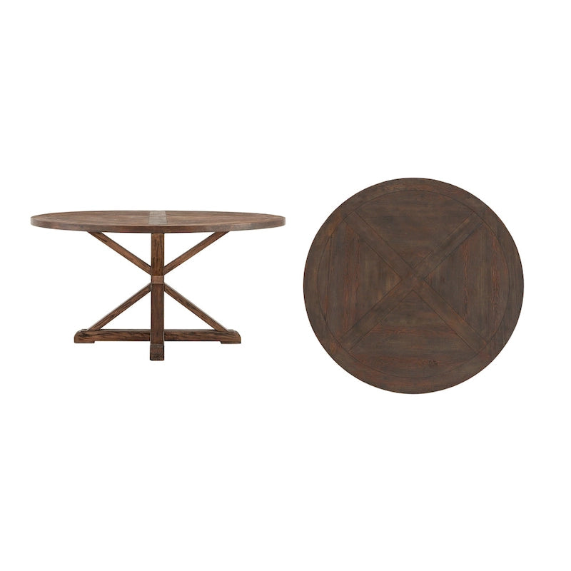 Table de salle à manger ronde Krakova Rustic avec base en X en pin