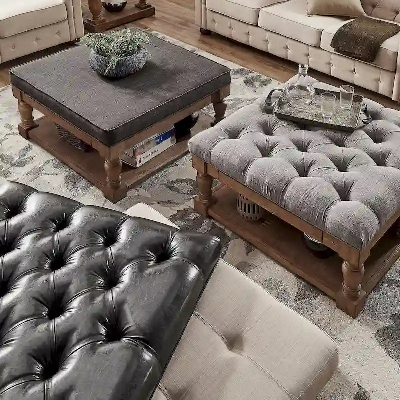 Lennon Baluster Storage Tufted Ottoman Table by iNSPIRE Q Artisan