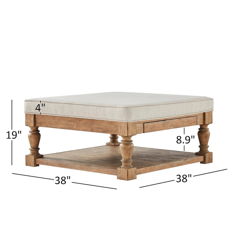 Pouf/table basse capitonné avec rangement à balustres