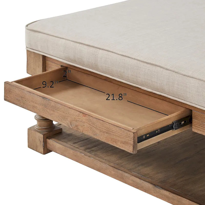 Pouf/table basse capitonné avec rangement à balustres