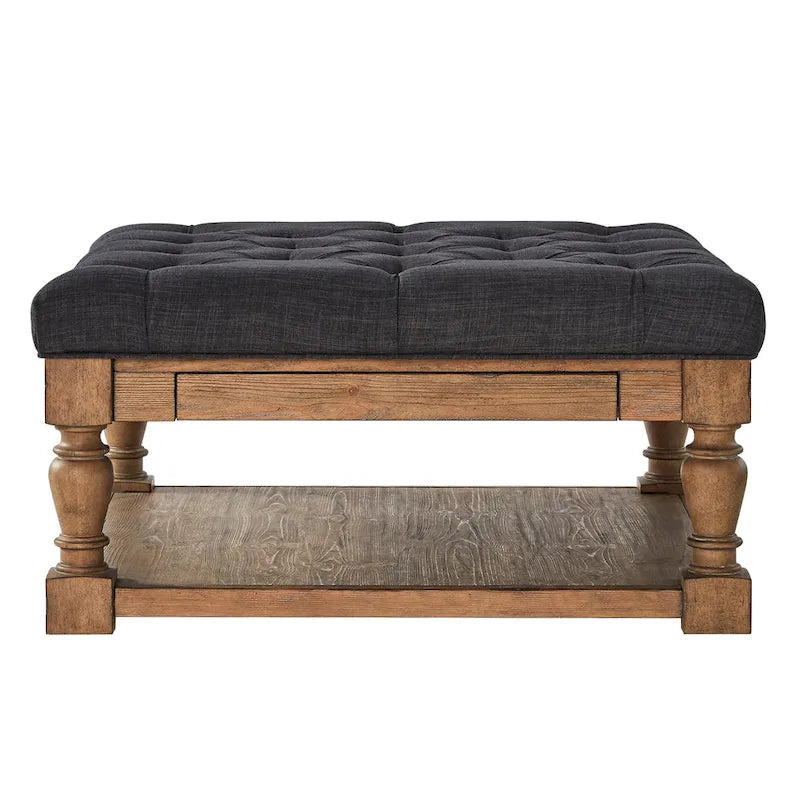 Pouf/table basse capitonné avec rangement à balustres