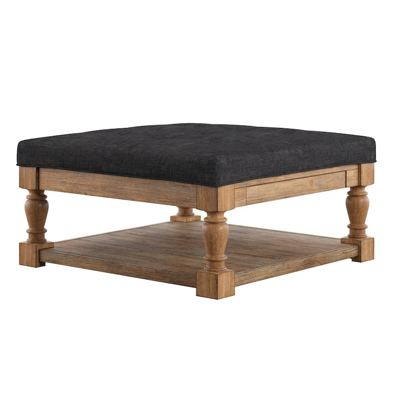 Pouf/table basse capitonné avec rangement à balustres