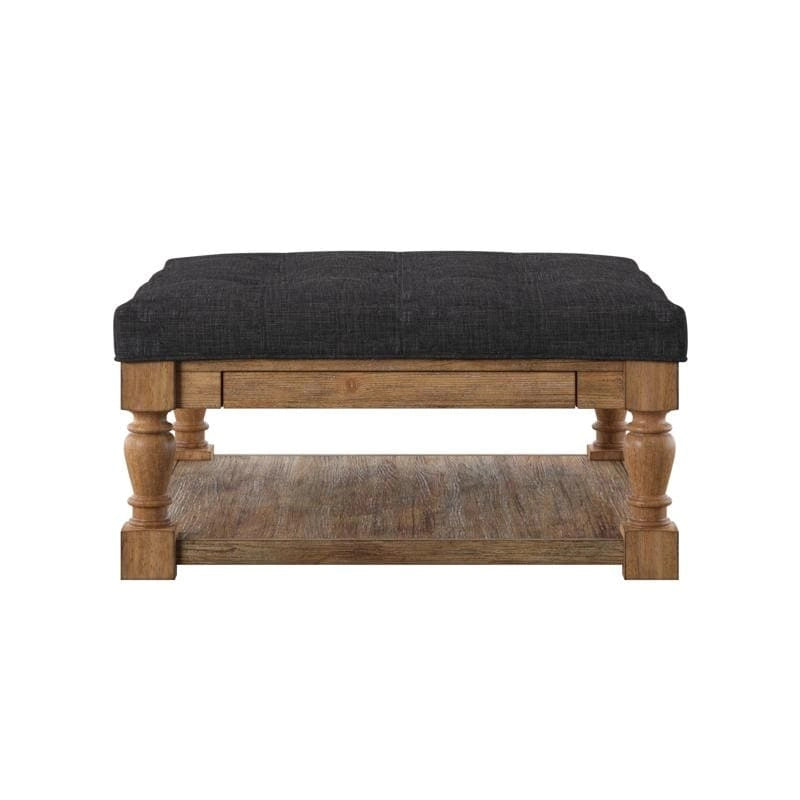 Pouf/table basse capitonné avec rangement à balustres