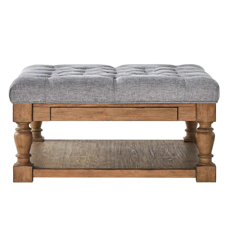 Pouf/table basse capitonné avec rangement à balustres