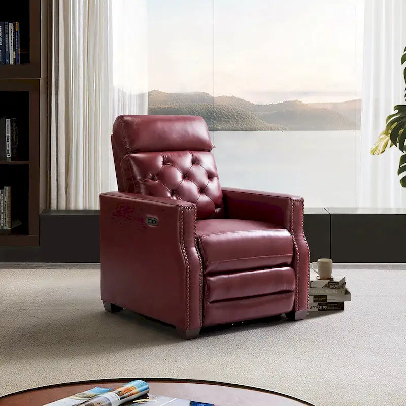 Fauteuil inclinable électrique en cuir véritable de 31,50 po avec port USB