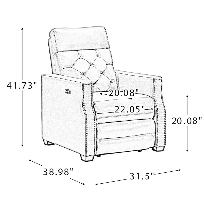 Fauteuil inclinable électrique en cuir véritable de 31,50 po avec port USB