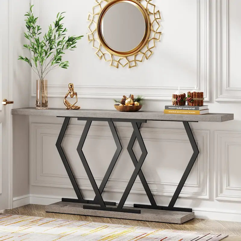 Console extra longue de 180 cm avec plateau en faux marbre et cadre doré