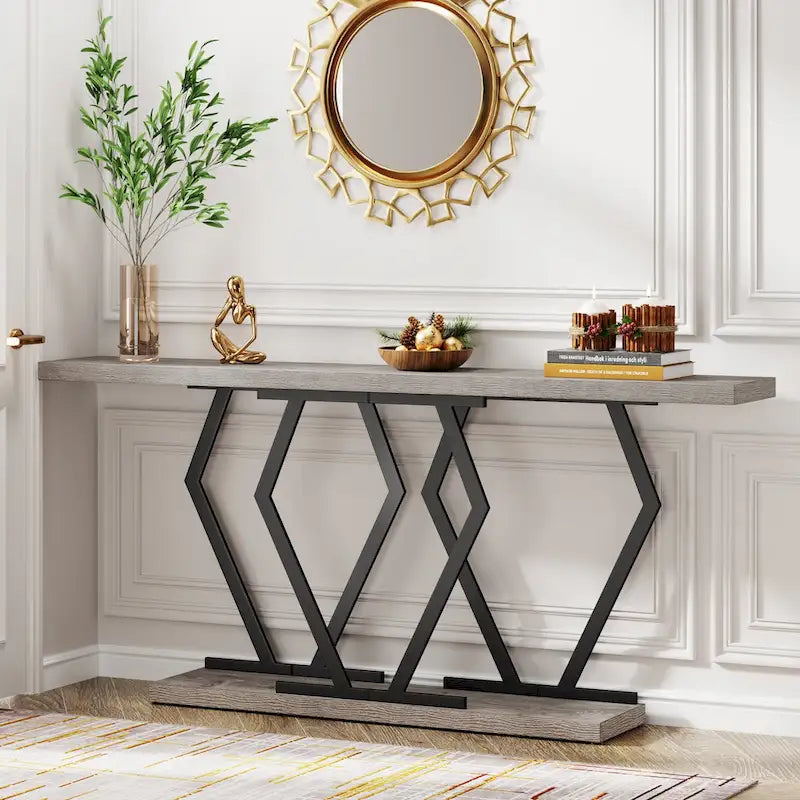 Console extra longue de 180 cm avec plateau en faux marbre et cadre doré