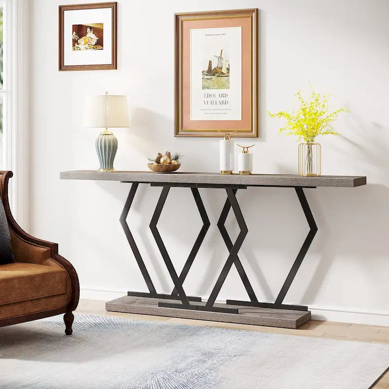 Console extra longue de 180 cm avec plateau en faux marbre et cadre doré