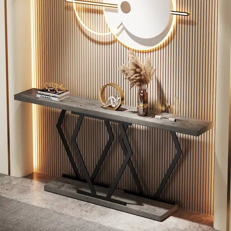 Console extra longue de 180 cm avec plateau en faux marbre et cadre doré