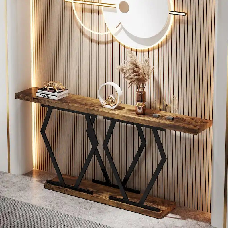Console extra longue de 180 cm avec plateau en faux marbre et cadre doré