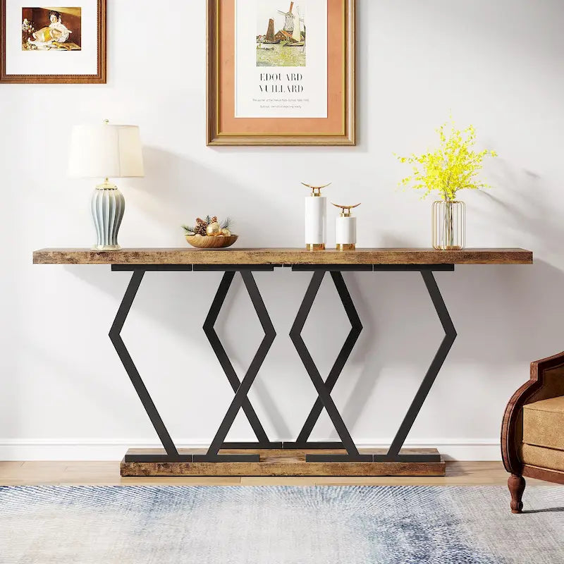 Console extra longue de 180 cm avec plateau en faux marbre et cadre doré