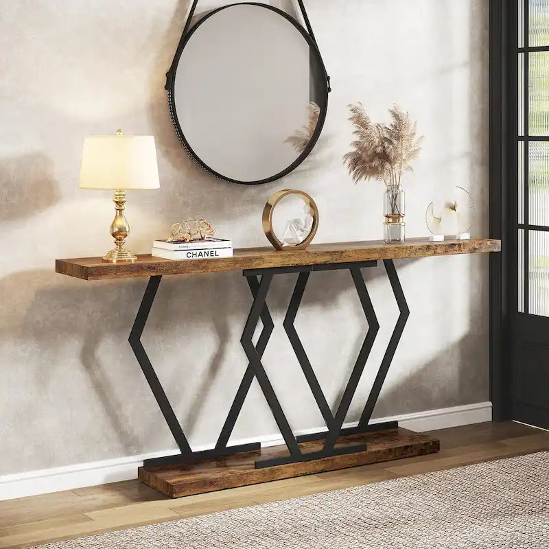 Console extra longue de 180 cm avec plateau en faux marbre et cadre doré