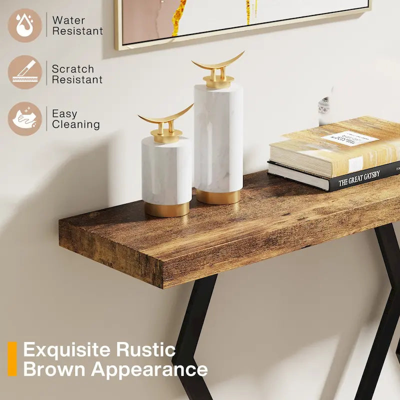 Console extra longue de 180 cm avec plateau en faux marbre et cadre doré
